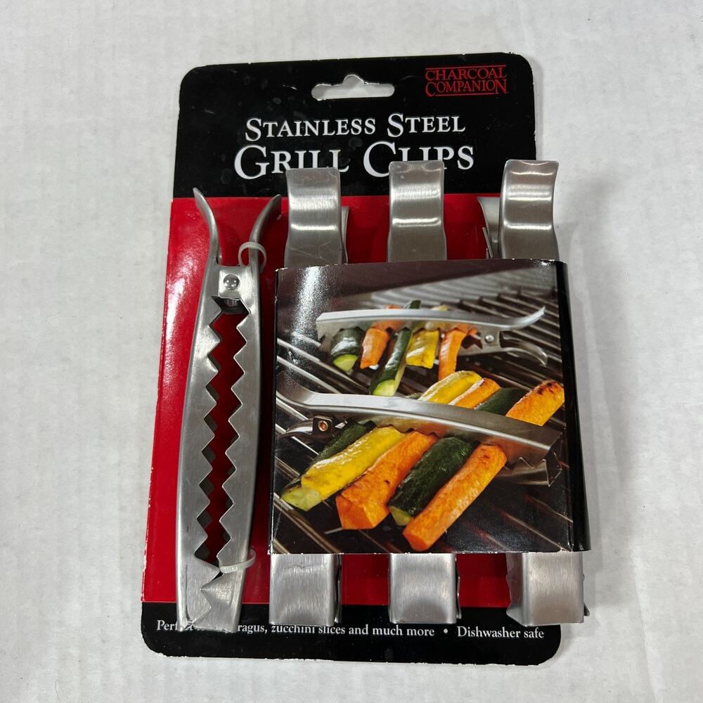 Charcoal Companion Stainless Steel Grill Clips 6.25" x 1" Set of 4 CC5134 NEW